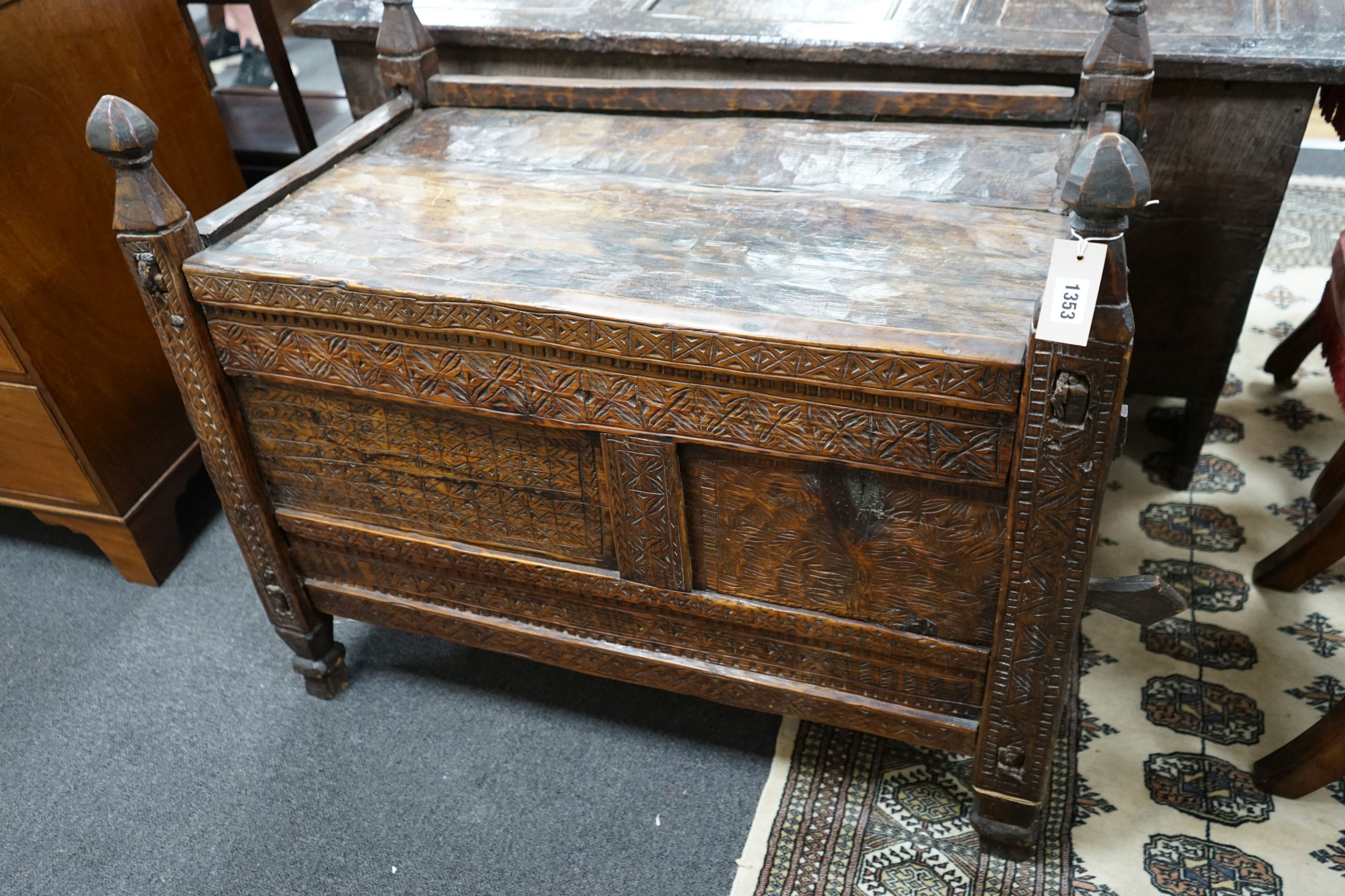 A 19th century chip carved grain chest/coffer, width 94cm, depth 52m, height 80cm